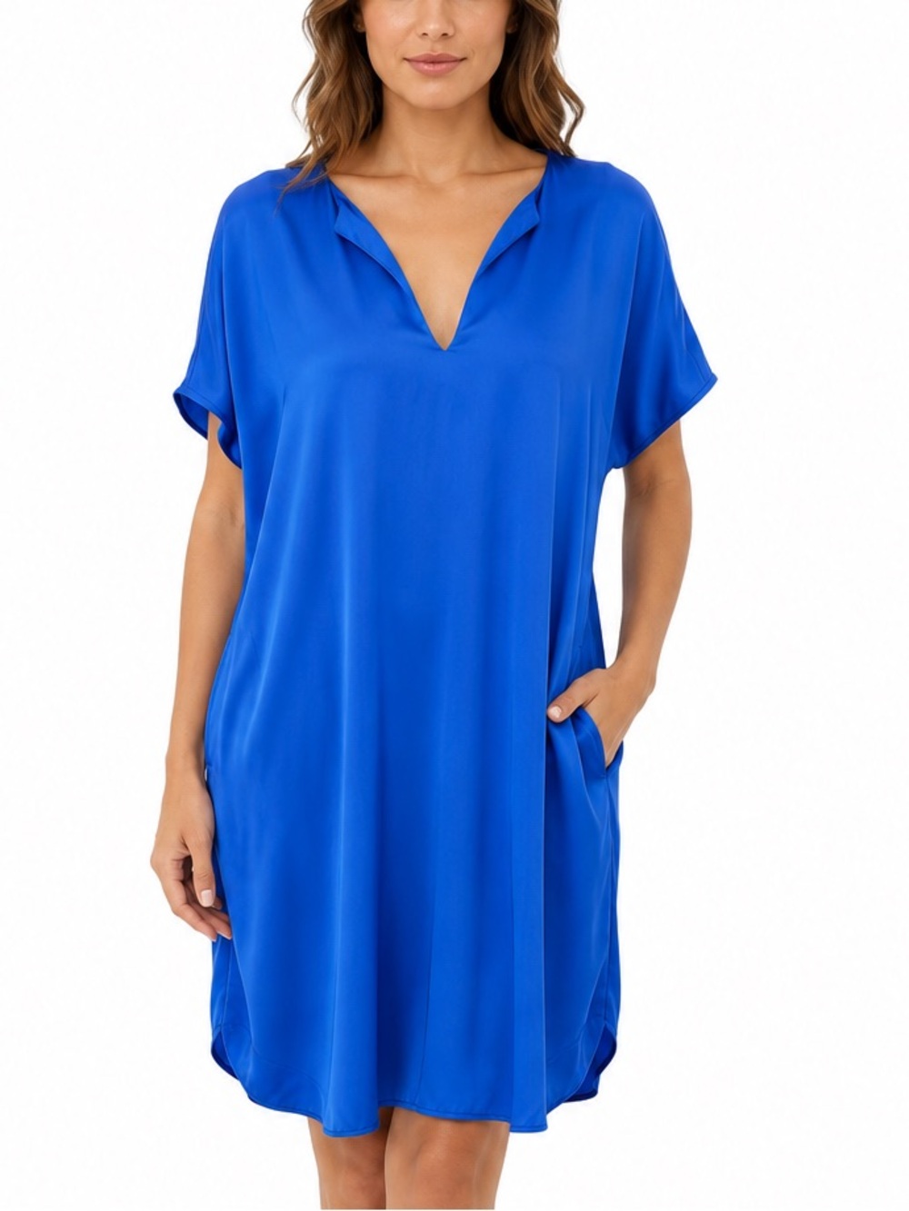 Diane von Furstenberg Kora Tunic Blue Dress with Pockets Silk Blend Size L NEW